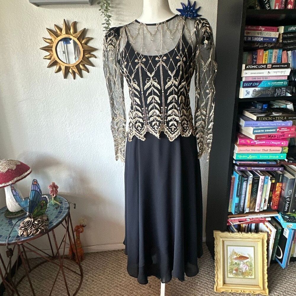 Cachet by Bari Protas Size 5/5 Black & Gold Vintage 80S Dress